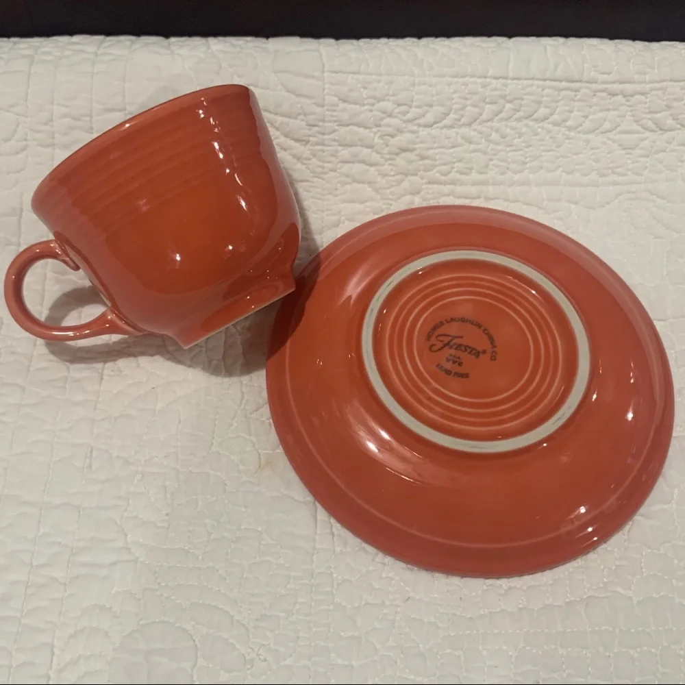 Pink orange Fiesta Fiestaware teacup and saucer